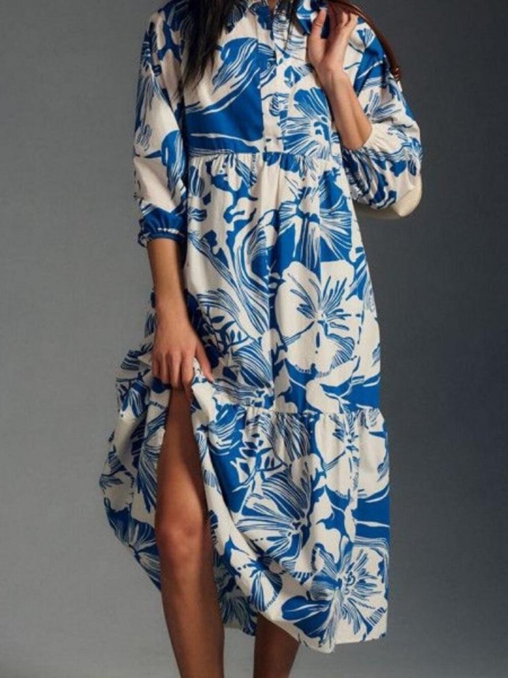Maeve by Anthropologie blue and white floral maxi dress